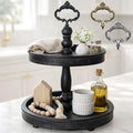 12.6 Inch Black 2-Tier Rustic Tray Stand with 3 Changeable Handles for Kitchen & Home Decor