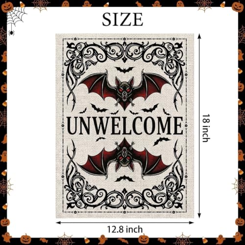 Halloween Bat Garden Flag - Unwelcome Bat Welcome Yard Decor 12x18 Inch