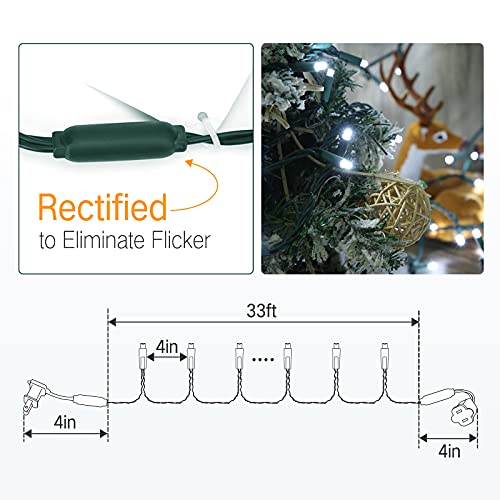 Wide Angle Christmas String Lights - Cool White, 100 LED Connectable, Indoor & Outdoor Decor