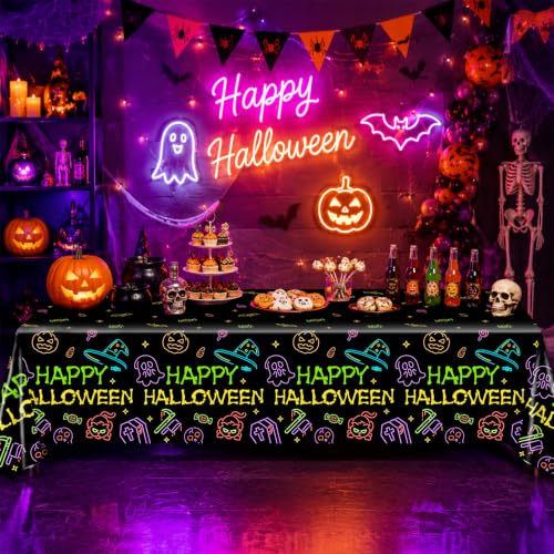 Halloween Neon Witch Tablecloths - 3 Pack, Waterproof & Disposable