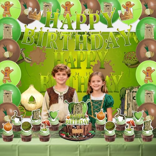 Green Monster Birthday Party Decorations Kit with Cake Toppers Banner Balloons Backdrop - 42 Pieces