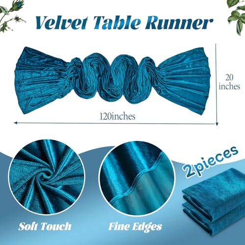 Peacock Blue Velvet Table Runner 20x120 Inches Set of 2 for Weddings & Events - Luxurious Decor