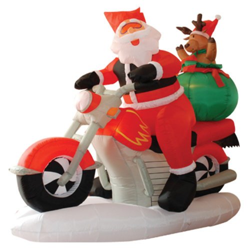 Inflatable Santa Claus & Reindeer Riding Motorcycle - Outdoor Holiday Decor