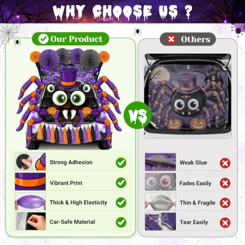 Halloween Car Decorations Kit with Spider Web Lights and Accessories for Trunk Display