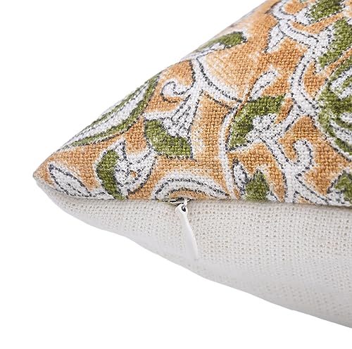 Mustard & Green Linen Throw Pillow Cover 20x20 Inches Handmade Farmhouse Cushion Cover with Invisible Zipper