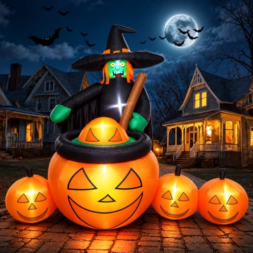 7 FT Halloween Inflatable Witch Pumpkin Cauldron Yard Decor with LEDs Outdoor Display