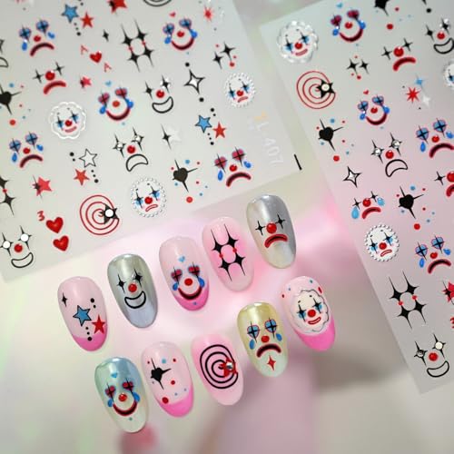 Halloween Nail Stickers 5D Embossed Clown Nail Art Decals - Style43