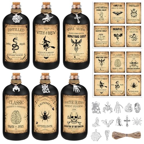 Halloween Potion Bottles Set with Cork - Black, 8.5 oz - Ghostly Decor
