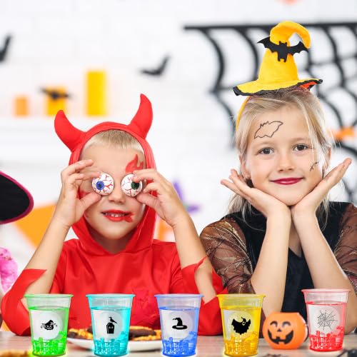Glow in The Dark Halloween Party Cups Set with Stickers and Coasters - 70 Pcs, 12 oz
