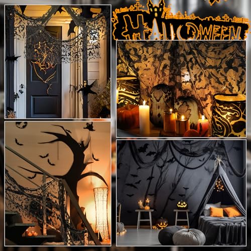 Black Bat Halloween Table Runner - 10ft Gothic Tulle Decor, Variation of 3