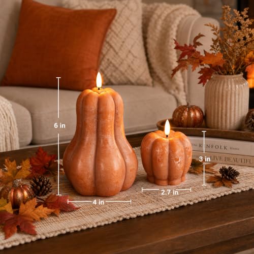 Flameless Pumpkin Candles Set of 2 - Orange Fall Decorations with Remote