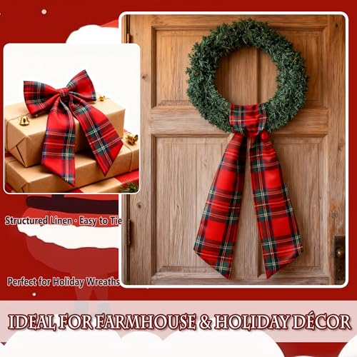 Holiday Wreath Sash 2PCS Cotton Ribbon Bow for Front Door & Decor