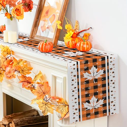 Maple Leaves Fall Table Runner 13 x 108 Inch Autumn Thanksgiving Decor - Farmhouse Style