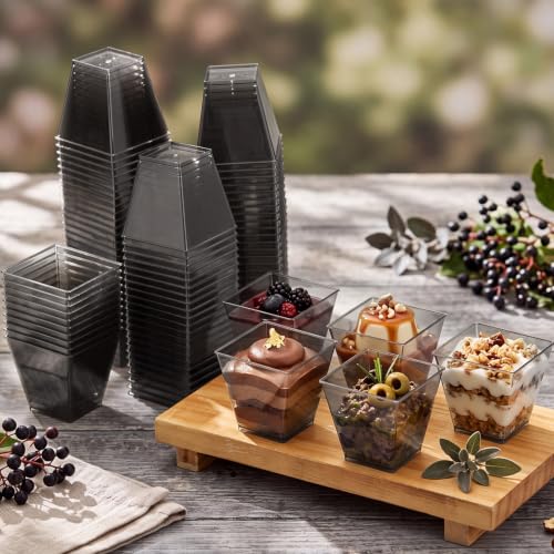 Black Plastic Dessert Cups - 8 oz Square Style, 100 Pack