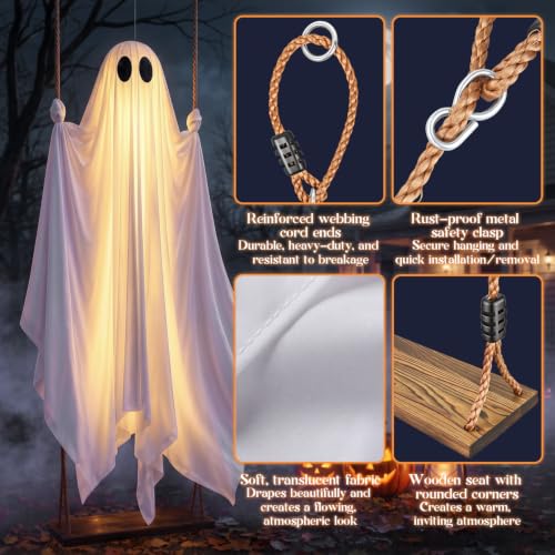 Outdoor Halloween Ghost Swing with String Lights - 5 FT Spooky Decor Kit
