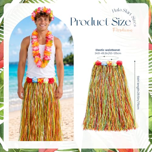7PCS Hawaiian Leis Bulk Colorful Tropical Flower Necklaces for Summer Beach Party - Includes 80cm Skirt Variation