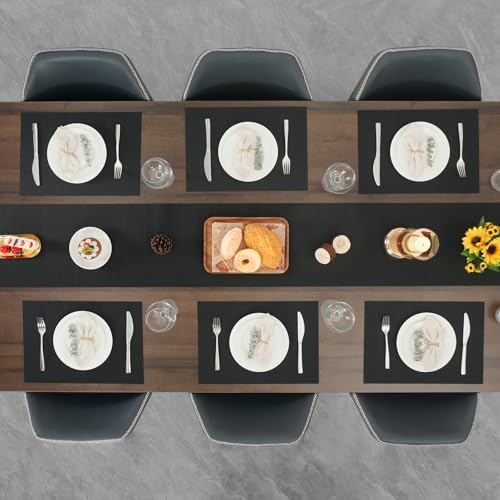 Black Placemats Set of 4 - 17x12 Inch Washable PVC Dining Table Mats