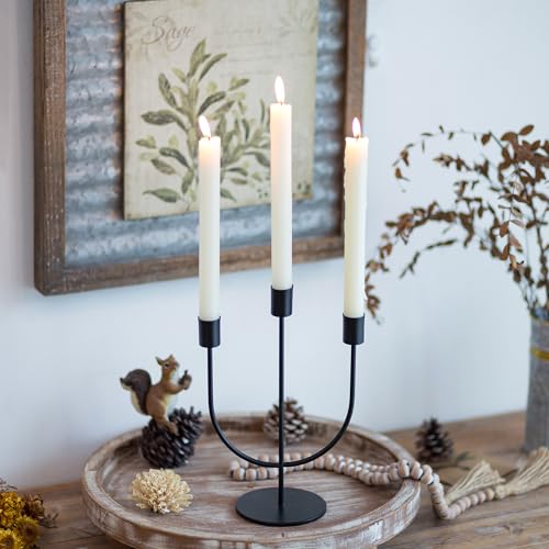 Set of 2 Black Candelabra Candle Holders - 3 Arm Taper Candlesticks