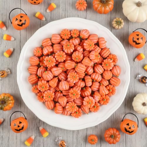 Orange Resin Mini Pumpkins Set of 100 for Fall Thanksgiving Halloween Decor - Variation: Orange