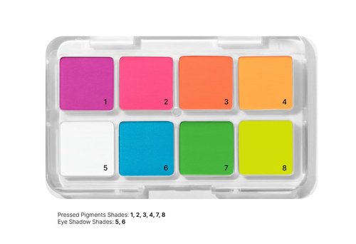 BAKEUP Neon Eyeshadow Palette – 8 Bold Shades, Micro Palm Size, Pressed Pigments & Eyeshadows, neon eyeshadow pigment, travel size, palette matte, highly pigmented