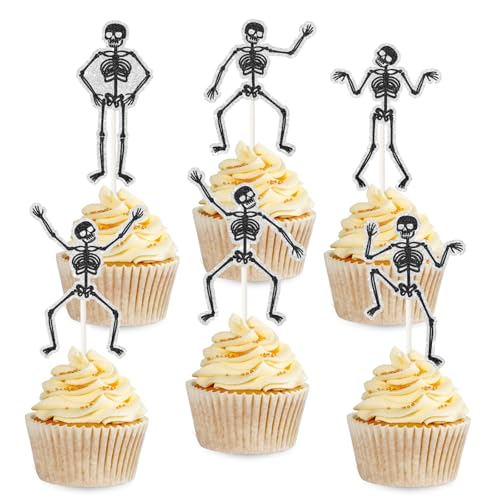 Halloween Skeleton Cupcake Toppers - 18 Pcs Gothic Party Cake Decorations
