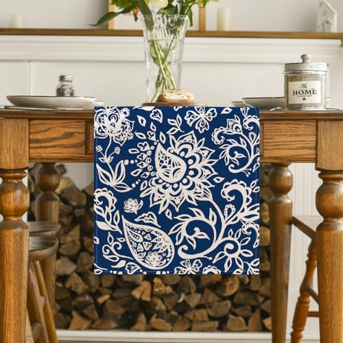 Blue Floral Paisley Table Runner - 13 x 90 Inch Spring Kitchen Decor