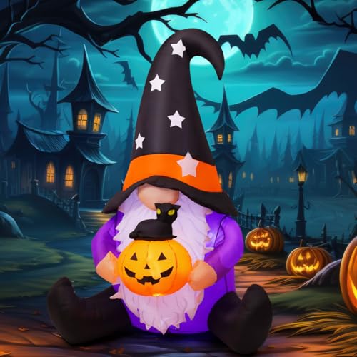 5 FT Halloween Inflatable Gnome Decorations with LED Lights for Outdoor Yard Display