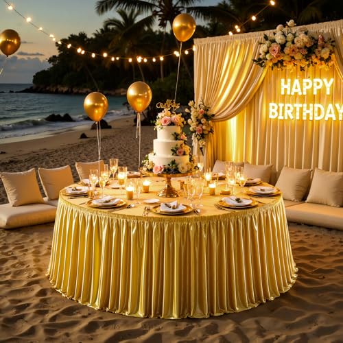 Dark Gold Satin Table Skirt 17ft for Rectangular Tables Party Decorations