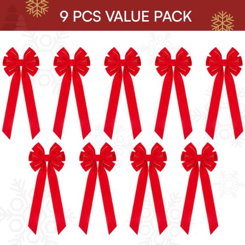 9-Pack Large Red Velvet Christmas Bows for Wreaths & Decorations - Indoor & Outdoor Holiday Decor Variation 9