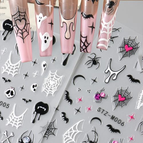 Halloween Ghost 3D Nail Stickers Set - Pink Heart Spider Web Moon Skull, Variation 2