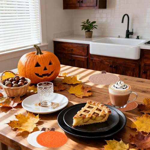 Fall Pumpkin Crochet Coasters Set of 4 - Autumn Harvest Holiday Decor