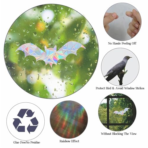 Big Bats Halloween Bat Window Stickers - Bird Collision Deterrent & Decor Set of 15