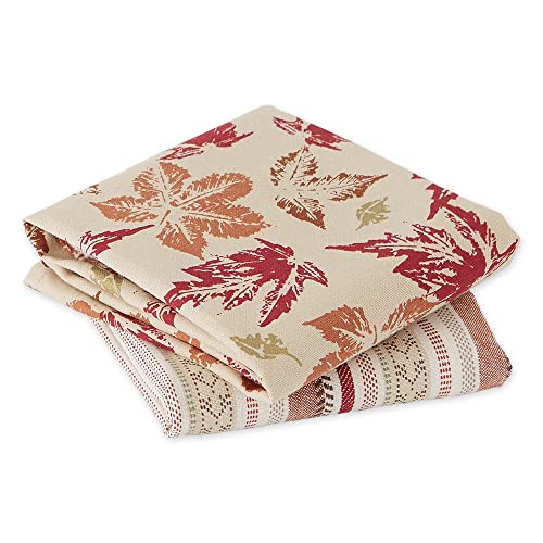 Rustic Leaves Dish Towel Set - Autumn Thanksgiving Kitchen Decor, 18x28, 2 Pieces