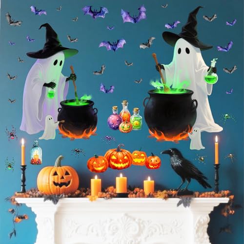 Halloween Ghost Window Clings - Funny Ghosts & Bats Wall Decals - Ghost Variation