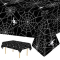 Black Halloween Spider Web Plastic Tablecloths - 2 Pcs, 108x54 Inch, Disposable Party Decor