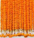 Artificial Marigold Garland - 5 Feet Long Flower Strands for Indian Decor, Weddings, Diwali, Christmas - Orange - 5 Pieces