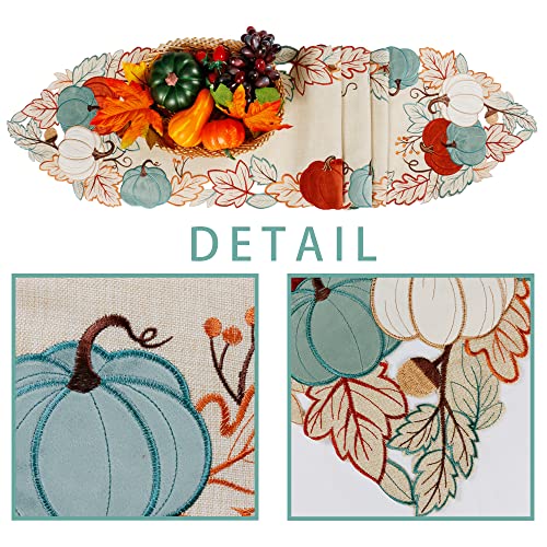 OWENIE 13x70 Inch Thanksgiving Fall Pumpkin Table Runner Embroidered Harvest Decor