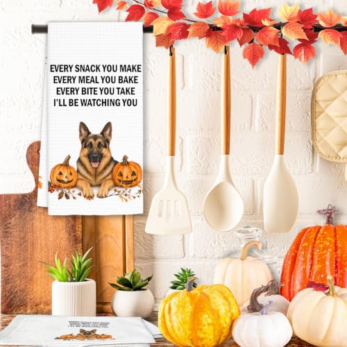 German Shepherd Fall Dog Kitchen Towels - Pumpkin Design - Set of 2