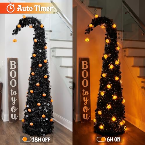 Black Halloween Tree 5ft with Orange LED Pumpkin Lights - Variation of This Listing