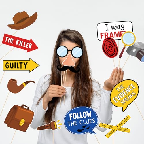 Detective Photo Booth Props Set for Parties and Events - 20 Pieces