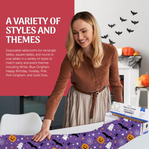Halloween Purple Plastic Table Cloth Roll - 54in x 3600in, Party Cover