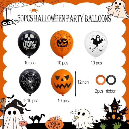 Halloween Balloons Decorations - 50 Pcs 12 Inch Latex Balloons Black Orange Variation