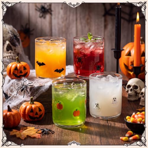 Halloween Icon Juice Glasses Set - 14 oz Ghost Pumpkin Bat Spider, 4 Pack