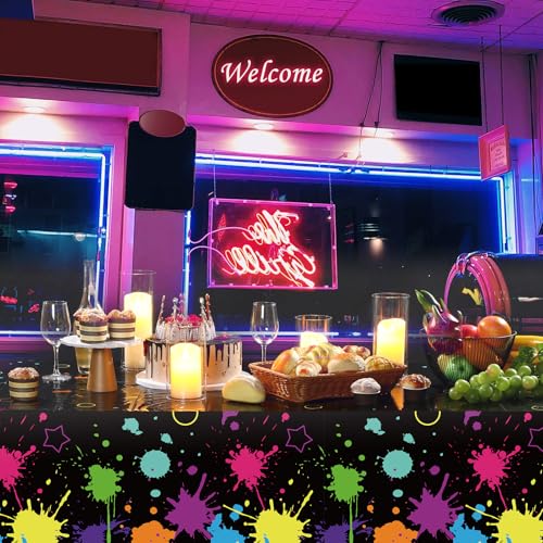 10 Pcs Neon Glow Party Tablecloths 108x54 Inches Disposable - Paint Splatter Design