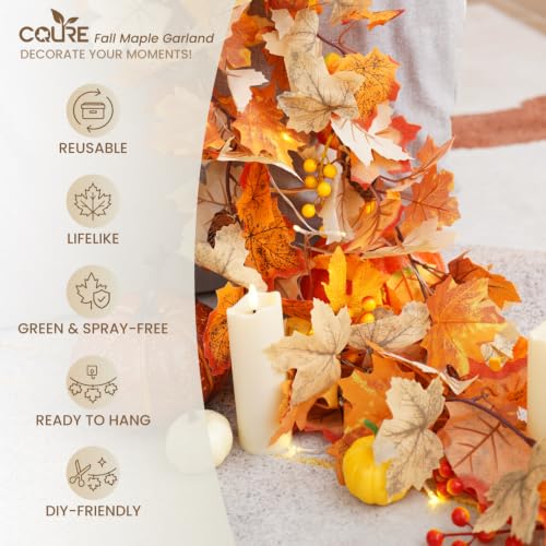 5 Pack Fall Leaf Garland with Lights - 29.5Ft Artificial Autumn Decorations for Thanksgiving Halloween