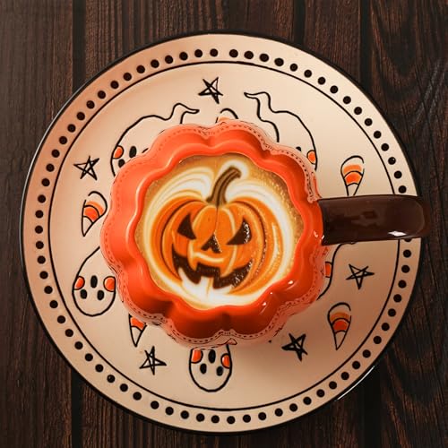 Halloween Pumpkin Mug Set of 2 - 750ml Large Ceramic Pumpkin Cups for Fall & Halloween