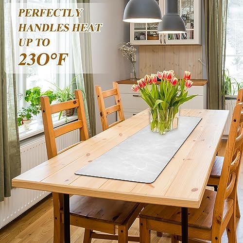 ElliTarr 2-in-1 Heat-Resistant Table Runner & Trivet - Marble White, 39 x 12 Inch