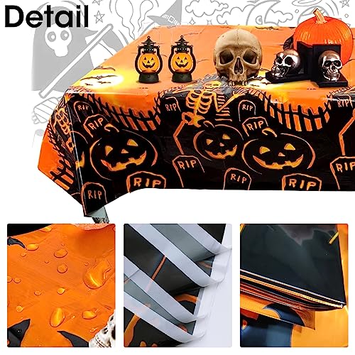 Halloween Haunted House Tablecloth Set - 3 Pcs Spooky Pumpkin Skeleton Table Covers, 54x72 Inch