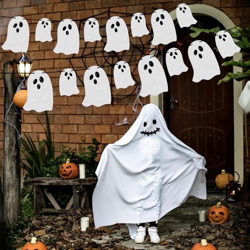 Halloween Ghost Banner Decorations Glittery Spook Garland for Haunted Houses & Parties