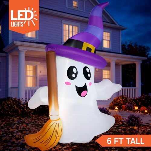 Halloween Inflatable Ghost with LED Lights, 6 Feet Outdoor Yard Decoration